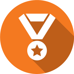 An icon of a medal, white on an orange circle