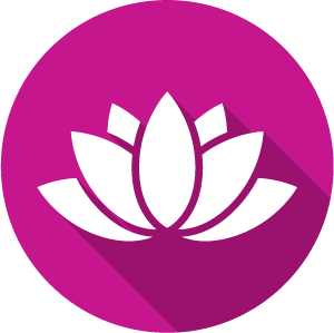 A lotus flower icon on a purple circle