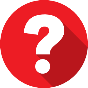 An icon of a question mark, white on a red circle